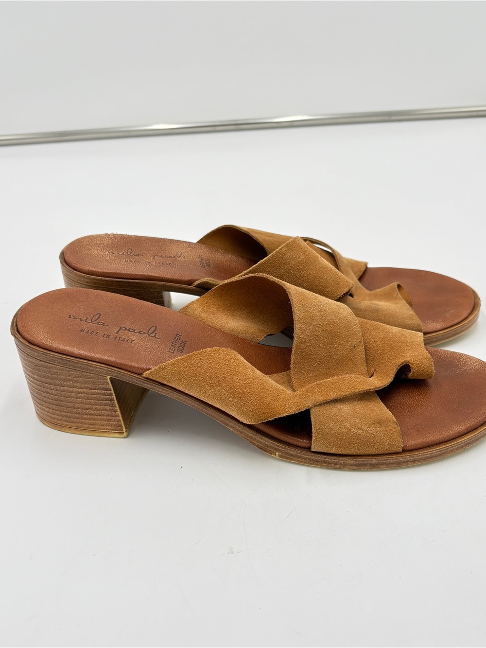 Mila Paoli Brown Tan Suede Sandals Block Heel Made in Italy Women’s Size 10.5